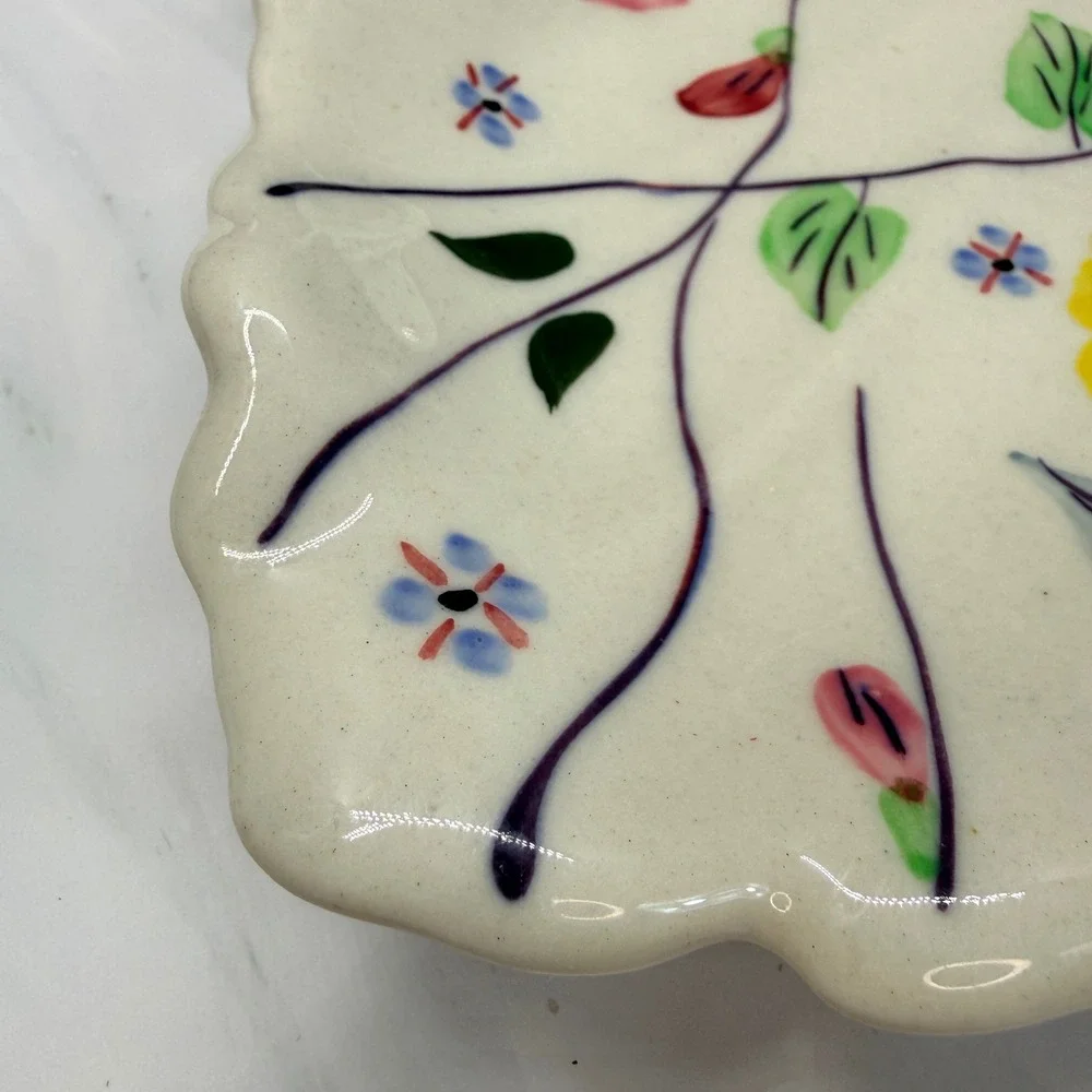 Blue Ridge Southern Potteries Hand Painted Floral Leaf Tray Grape Handle Dish